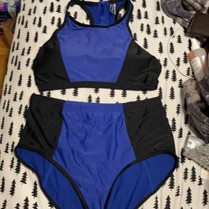 Adore Me Black and Blue striped bathing suit 2pc